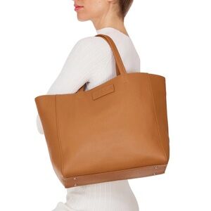 M.I.L.A. Made in Los Angeles Leather Tote Bag in latte brown